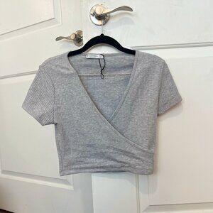 Stradivarius ballet wrap tee in gray heather
